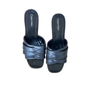 Calvin Klein Black Wedge Sandals Cork Platform Slides Size 11 New